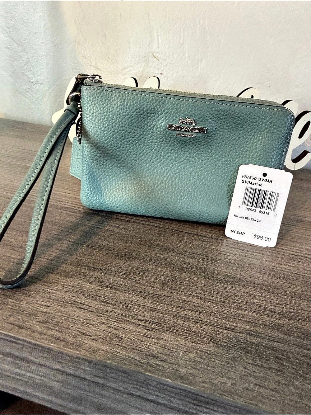 Coach Double Corner Zip Wristlet in Pebble Leather